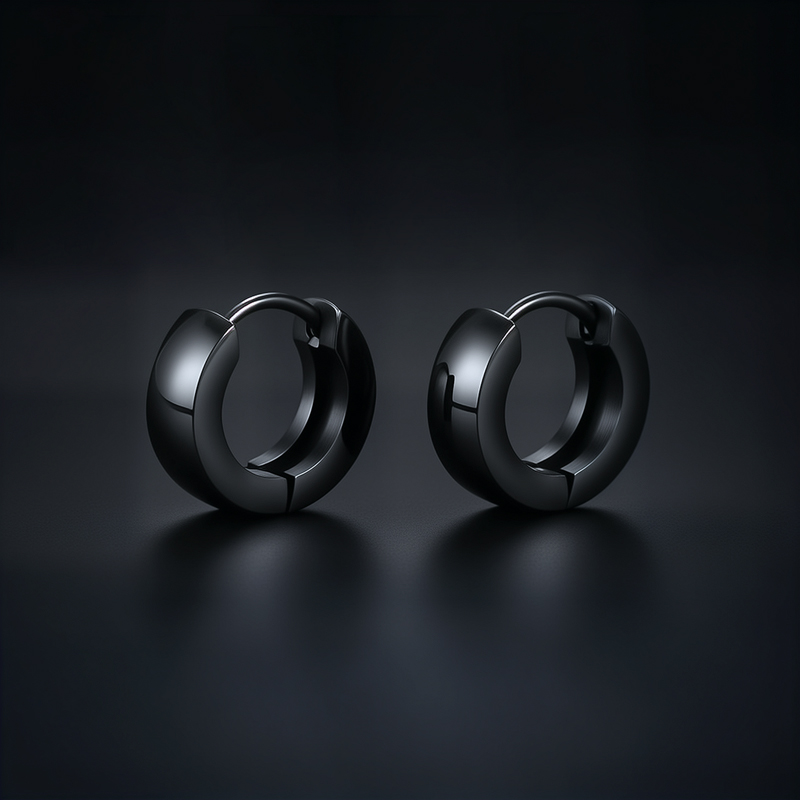 Stainless Steel Hoop Earrings In Black Gold With Street Luxury Shine