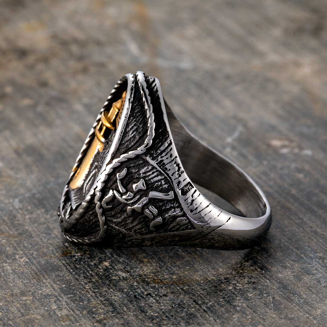 Gold Lighthouse Hourglass Stainless Steel Marine Ring With Gold Shine - Image 4