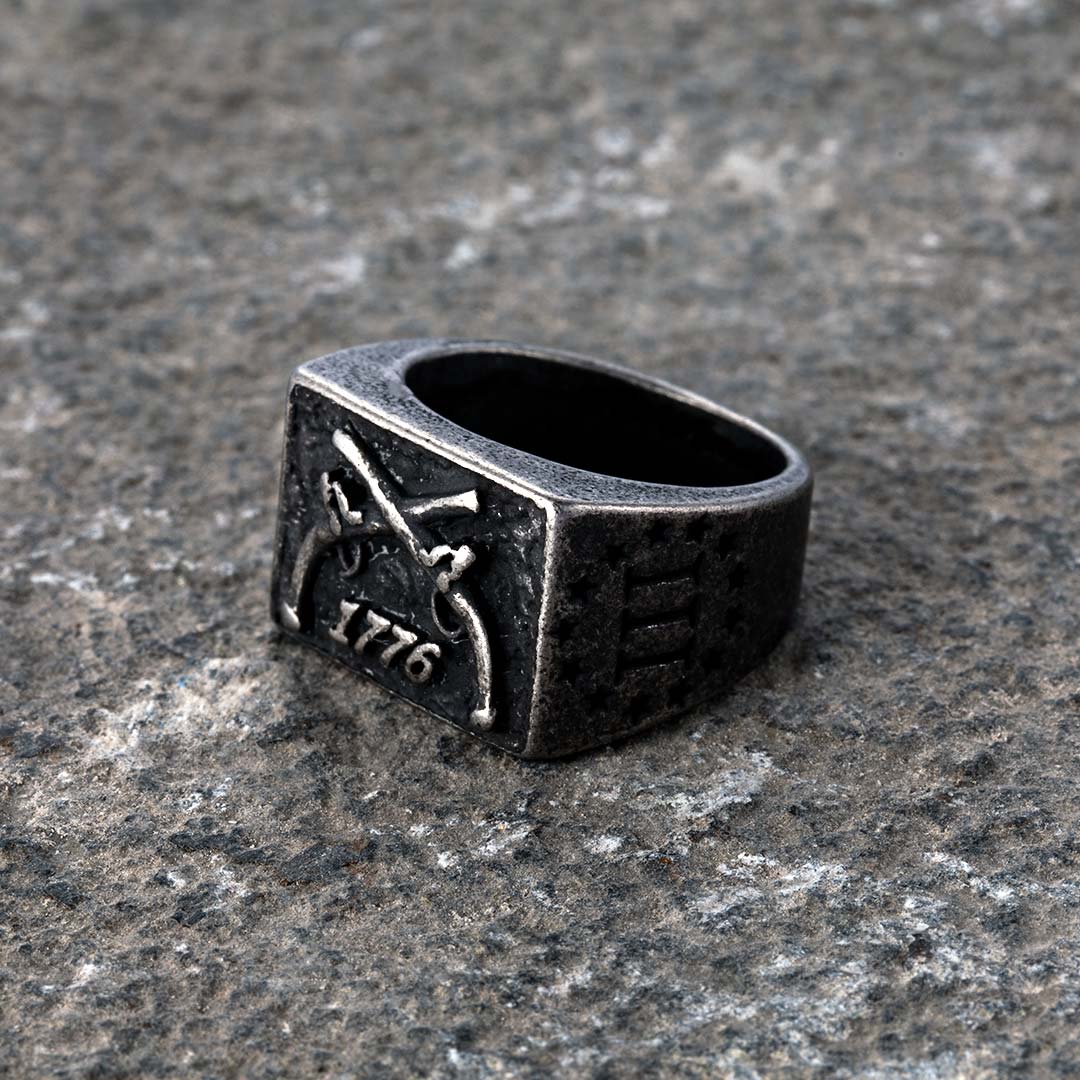 1776 Crossed Guns Stainless Steel Ring Silver With Street Luxury Shine