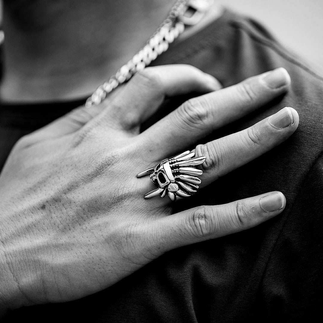 Tribal Chief Stainless Steel Skull Ring Silver With Street Luxury Shine