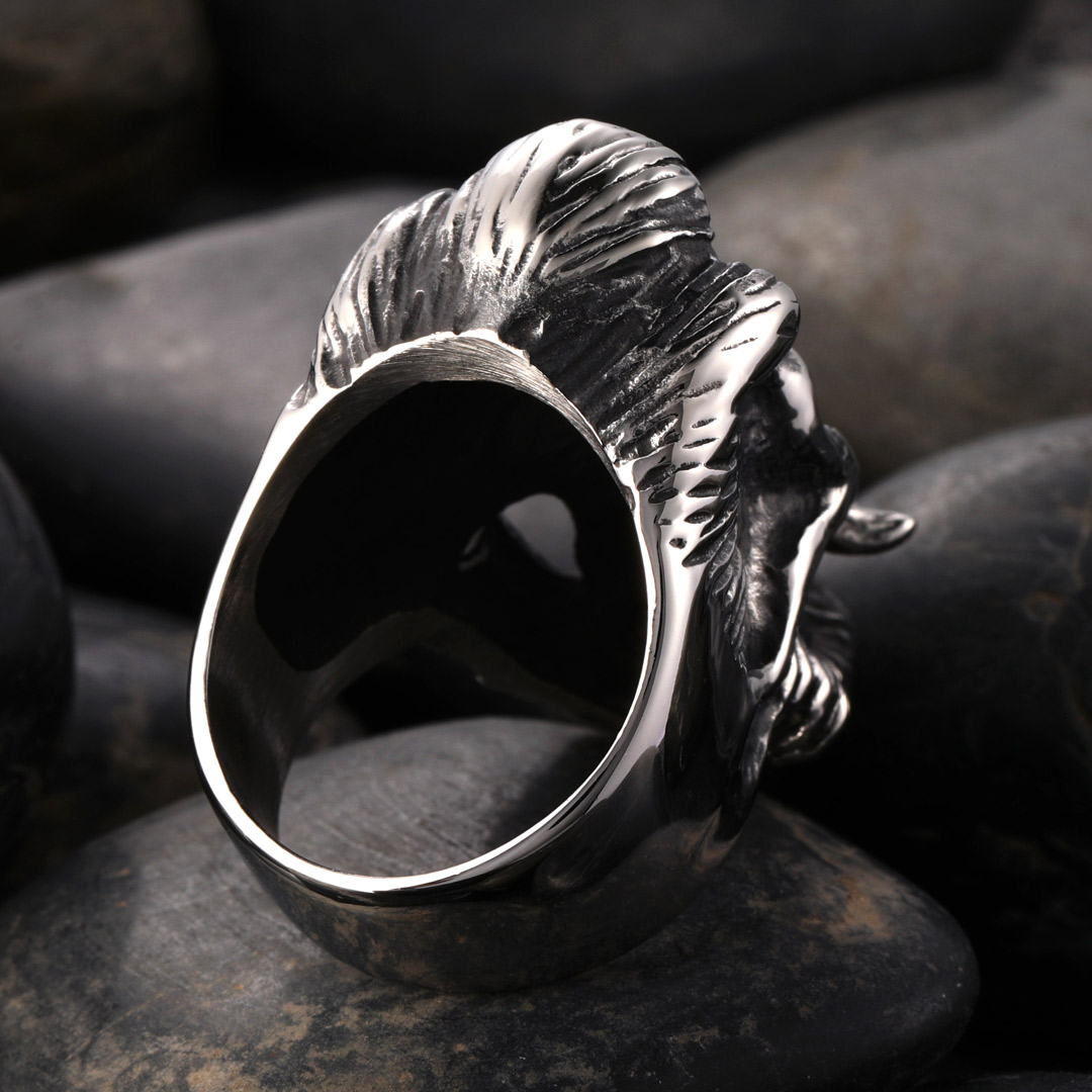 Retro Bearded Man Stainless Steel Skull Ring With Street Luxury Shine - Image 4