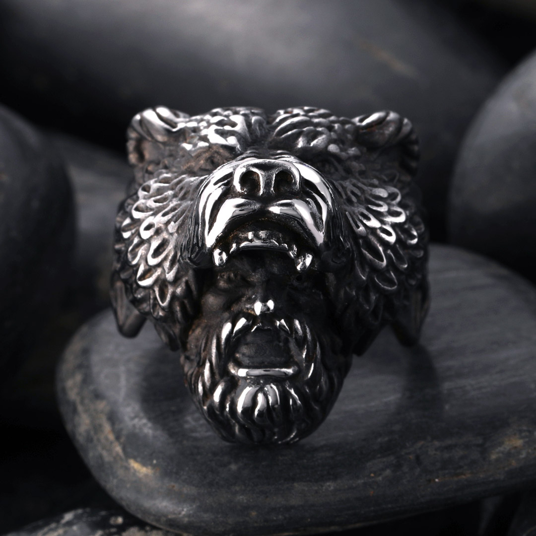 Bear Warrior Biker Stainless Steel Viking Ring With Street Luxury Shine