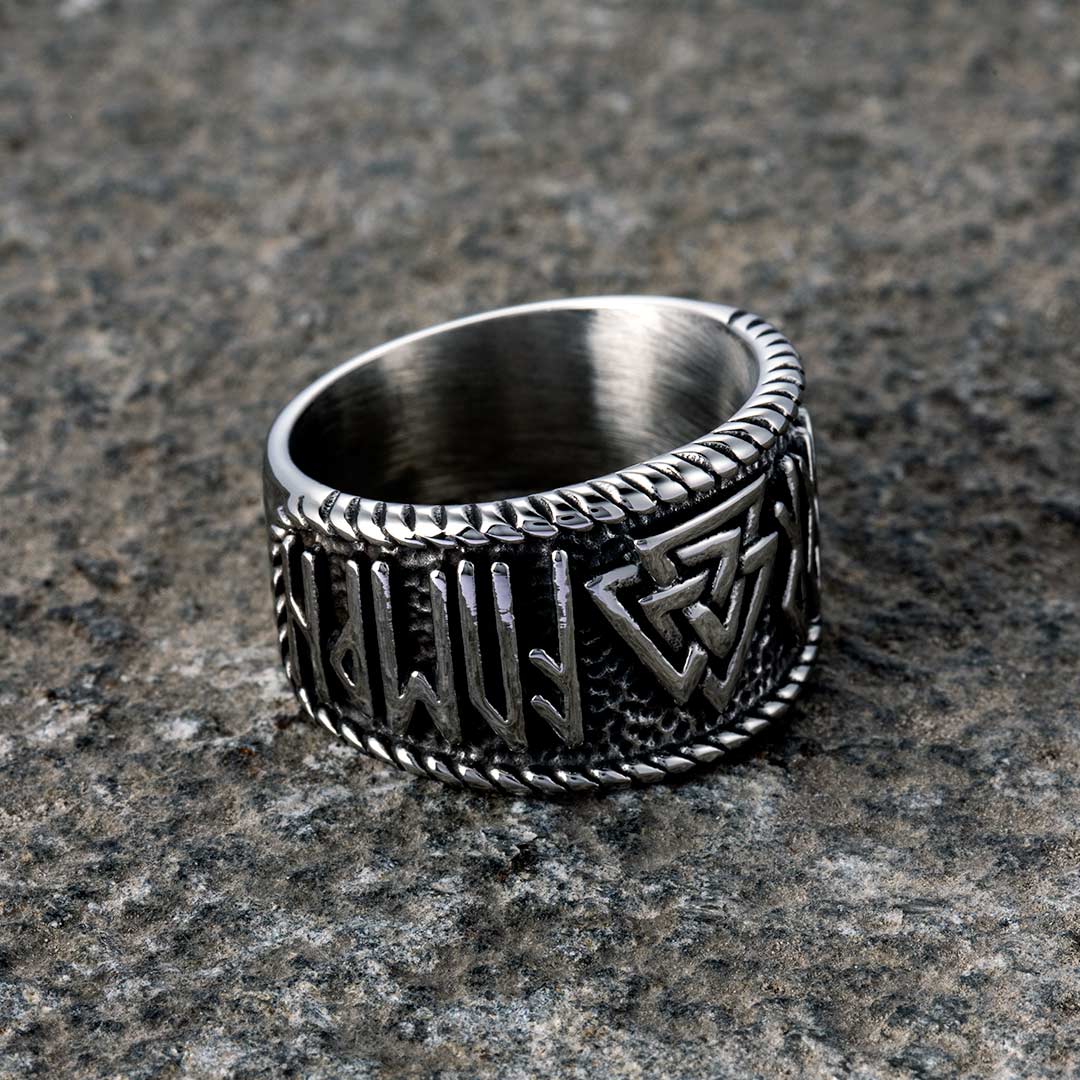 Odin Runes Valknut 316l Stainless Steel Viking Ring With Bold Premium Edge - Image 3