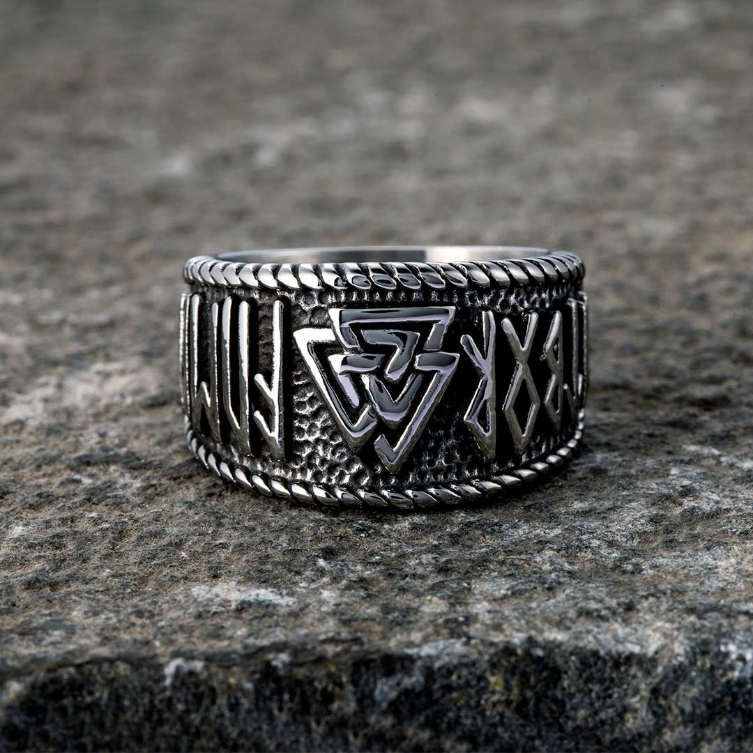 Odin Runes Valknut 316l Stainless Steel Viking Ring With Bold Premium Edge