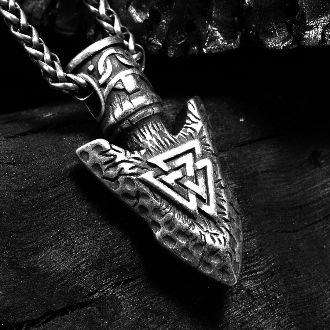 Spearhead Stainless Steel Valknut Pendant Silver With Street Luxury Shine