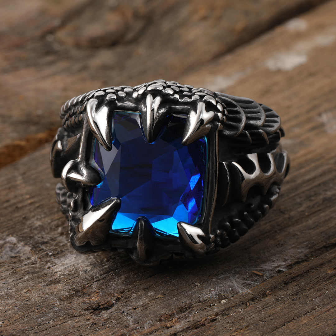 Cool Dragon Claw Stainless Steel Blue Cz Ring With Street Luxury Shine - Image 3