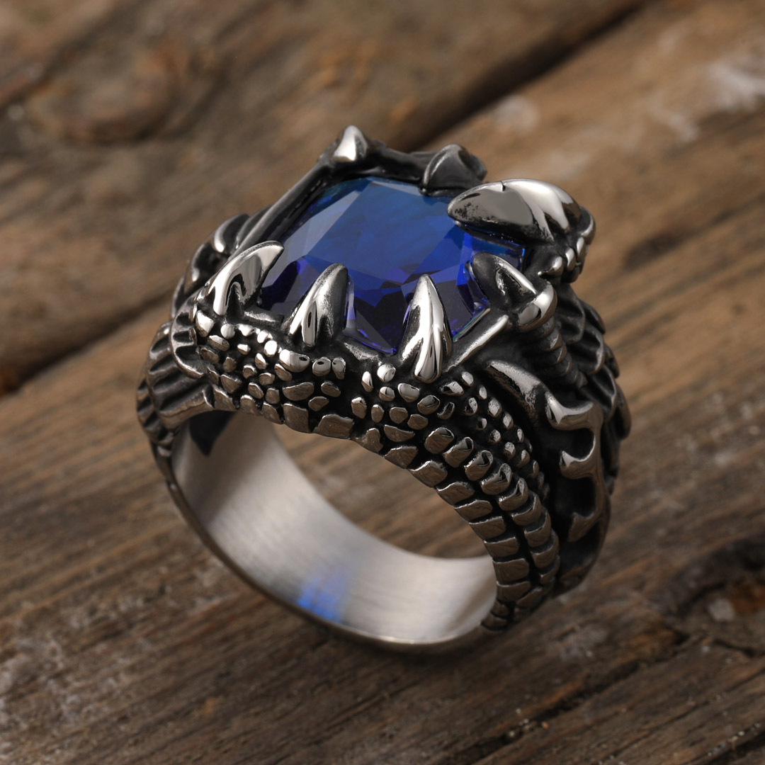 Cool Dragon Claw Stainless Steel Blue Cz Ring With Street Luxury Shine - Image 4