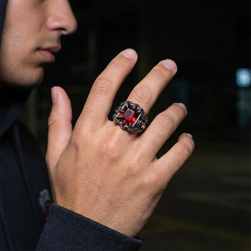 Cool Dragon Claw Stainless Steel Red Cz Ring With Street Luxury Shine - Image 3