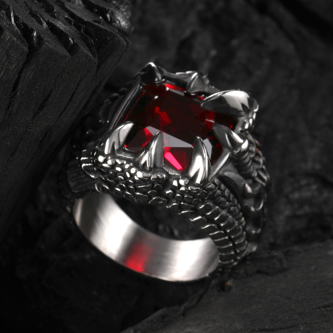 Cool Dragon Claw Stainless Steel Red Cz Ring With Street Luxury Shine - Image 4
