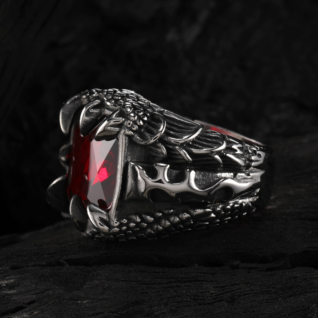 Cool Dragon Claw Stainless Steel Red Cz Ring With Street Luxury Shine - Image 5