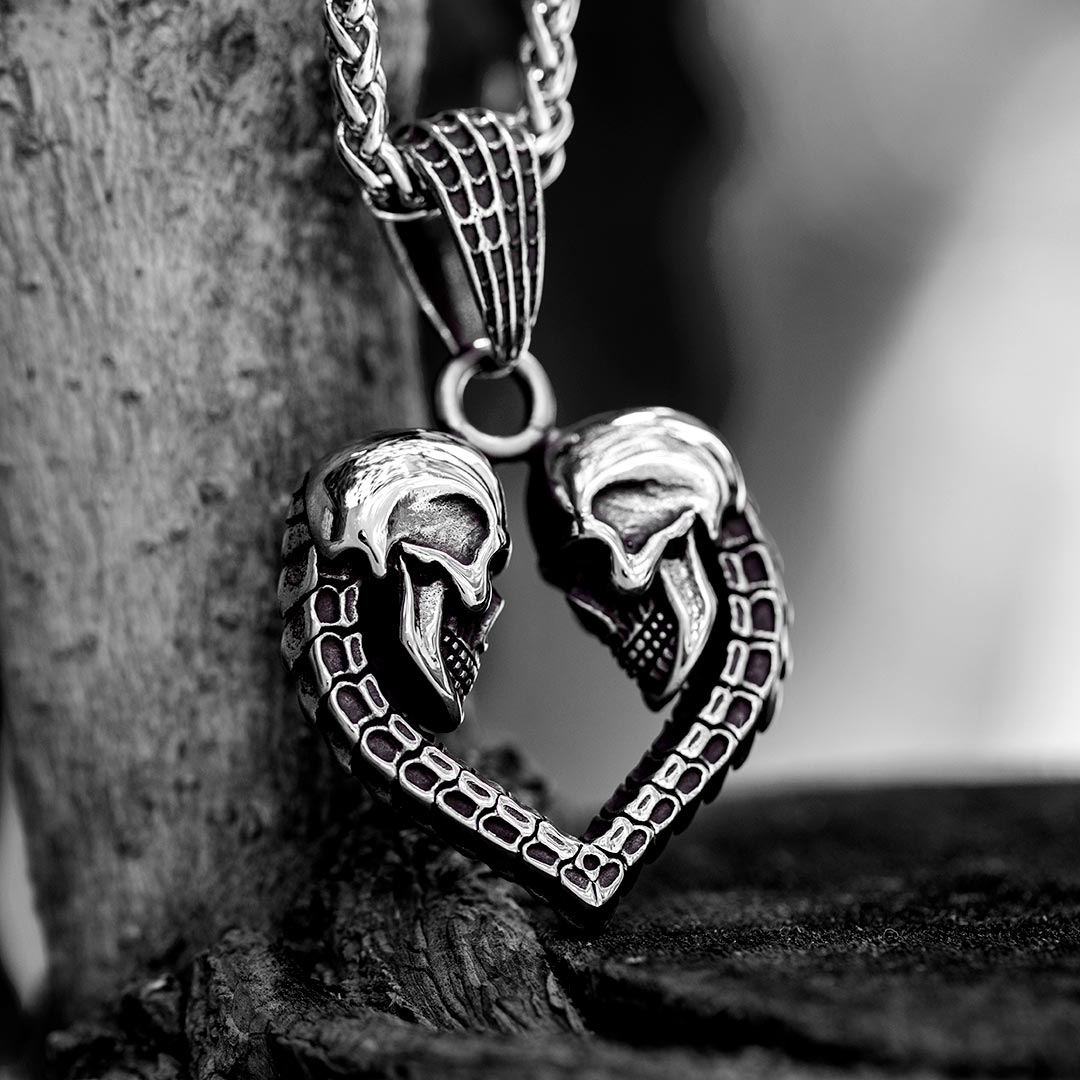 Heart Shaped Skull Stainless Steel Pendant Silver With Street Luxury Shine - Image 3