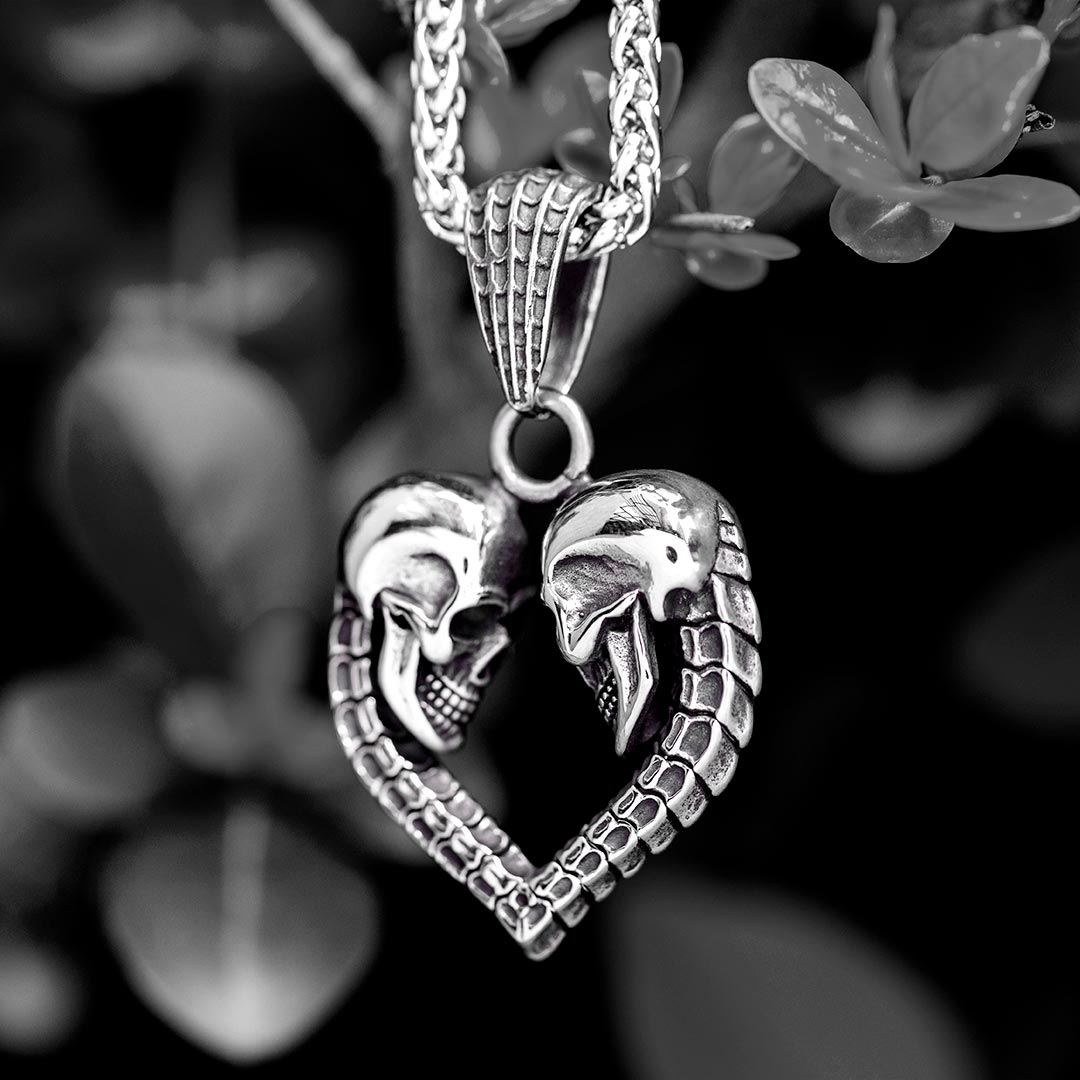 Heart Shaped Skull Stainless Steel Pendant Silver With Street Luxury Shine - Image 4