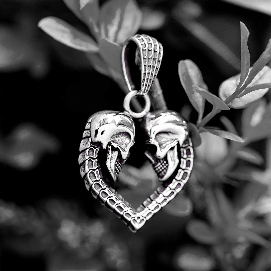 Heart Shaped Skull Stainless Steel Pendant Silver With Street Luxury Shine - Image 5