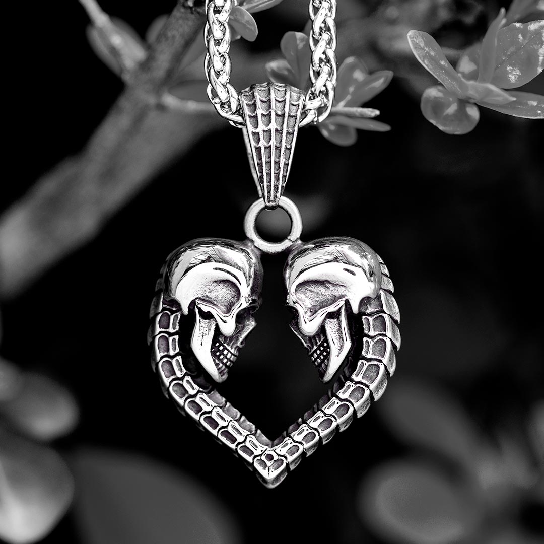 Heart Shaped Skull Stainless Steel Pendant Silver With Street Luxury Shine