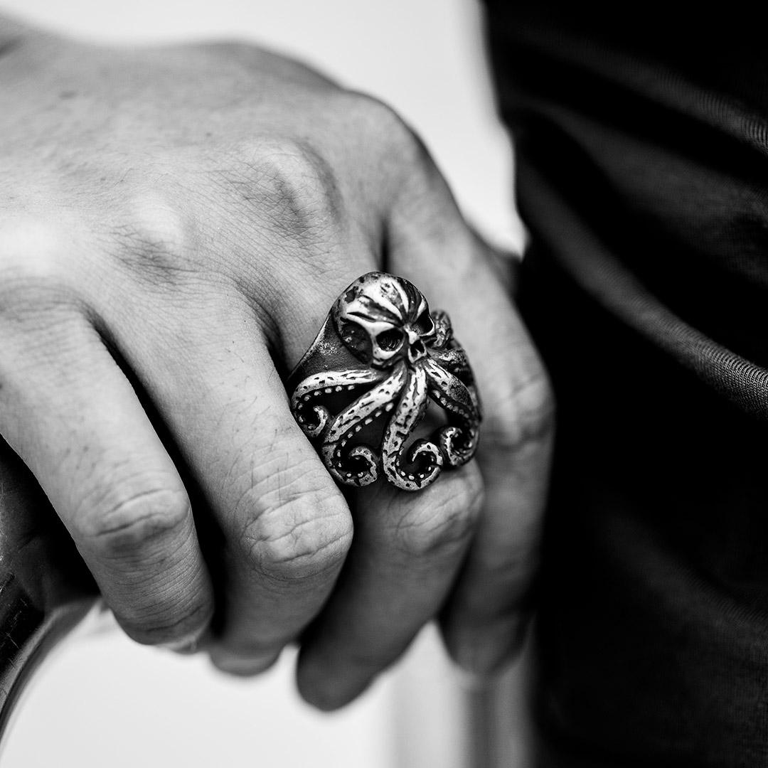 Octopus Skull Stainless Steel Animal Ring Silver With Street Luxury Shine - Image 3