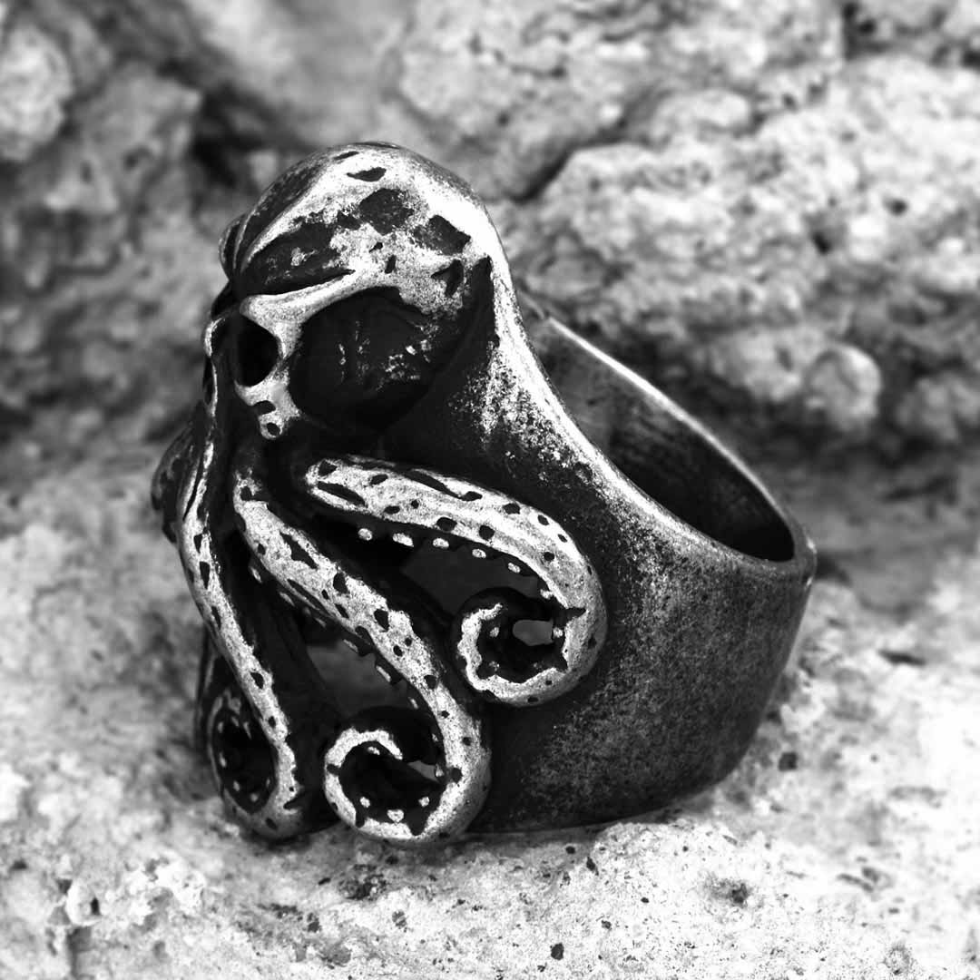 Octopus Skull Stainless Steel Animal Ring Silver With Street Luxury Shine - Image 4