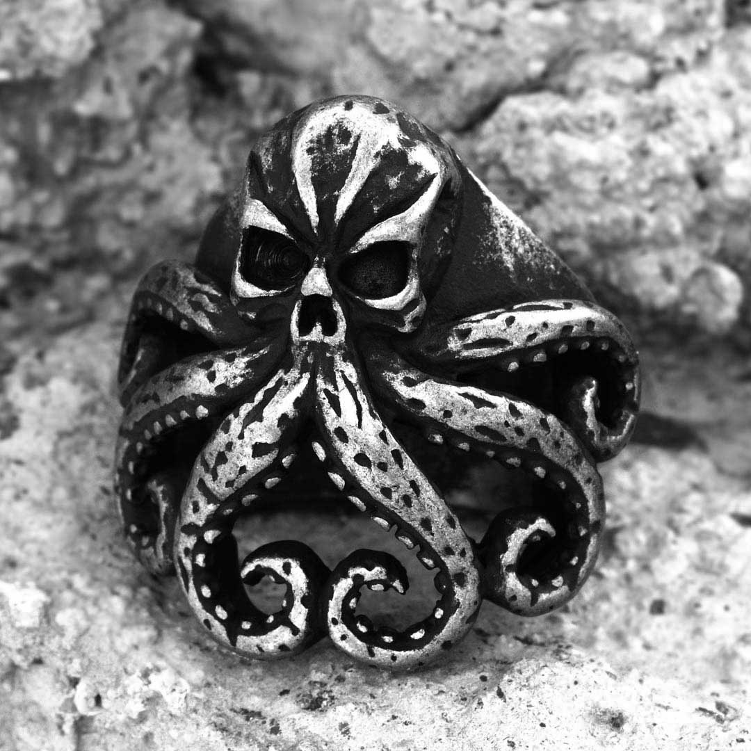 Octopus Skull Stainless Steel Animal Ring Silver With Street Luxury Shine