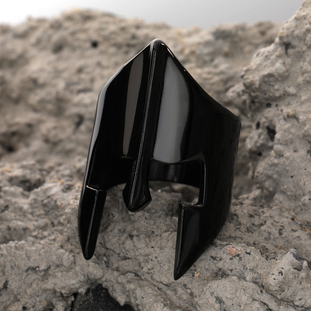 Spartan Warrior Helmet Black Stainless Steel Ring With Street Luxury Shine - Image 3