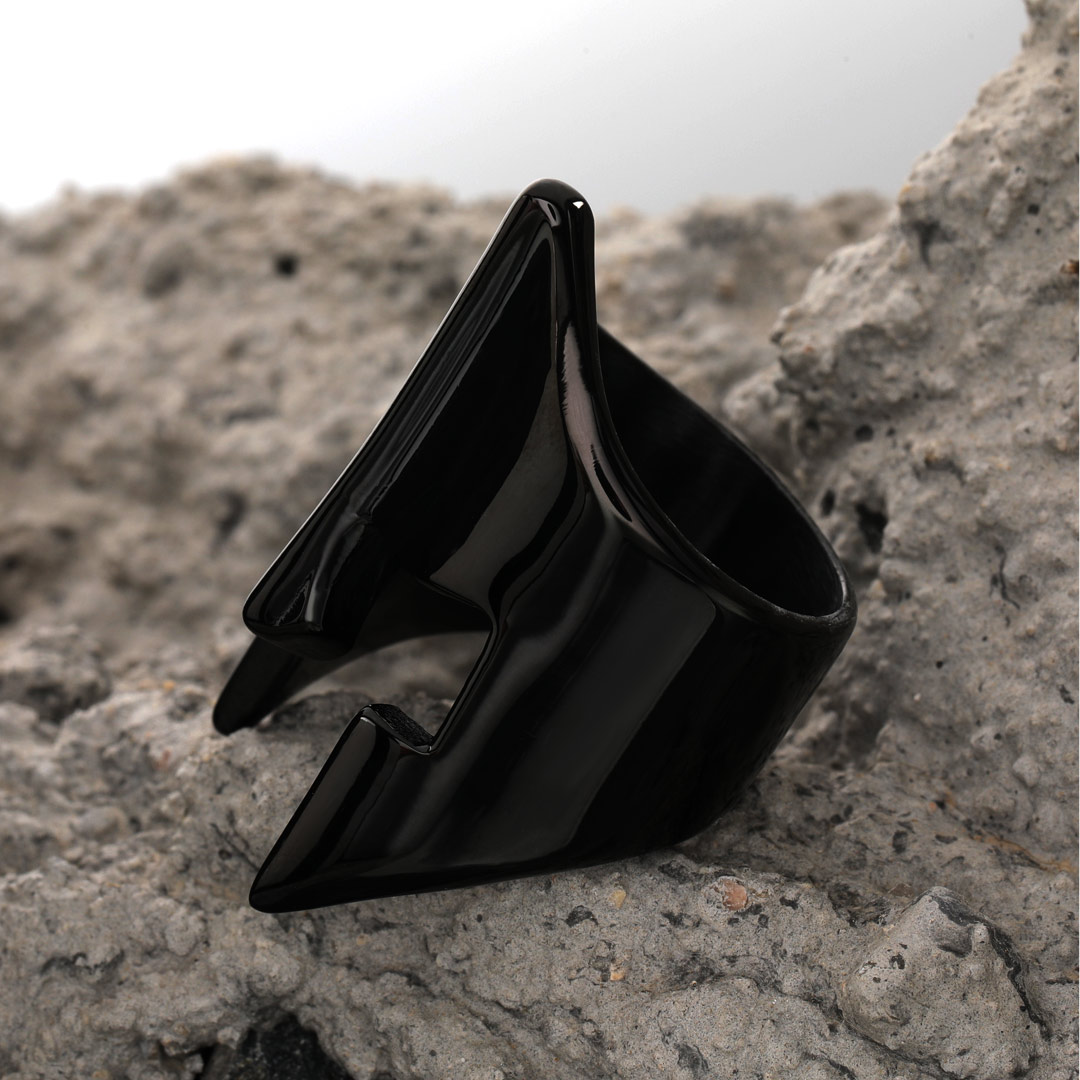 Spartan Warrior Helmet Black Stainless Steel Ring With Street Luxury Shine - Image 4