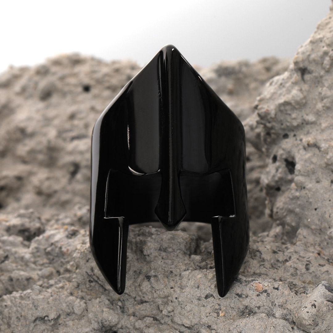 Spartan Warrior Helmet Black Stainless Steel Ring With Street Luxury Shine