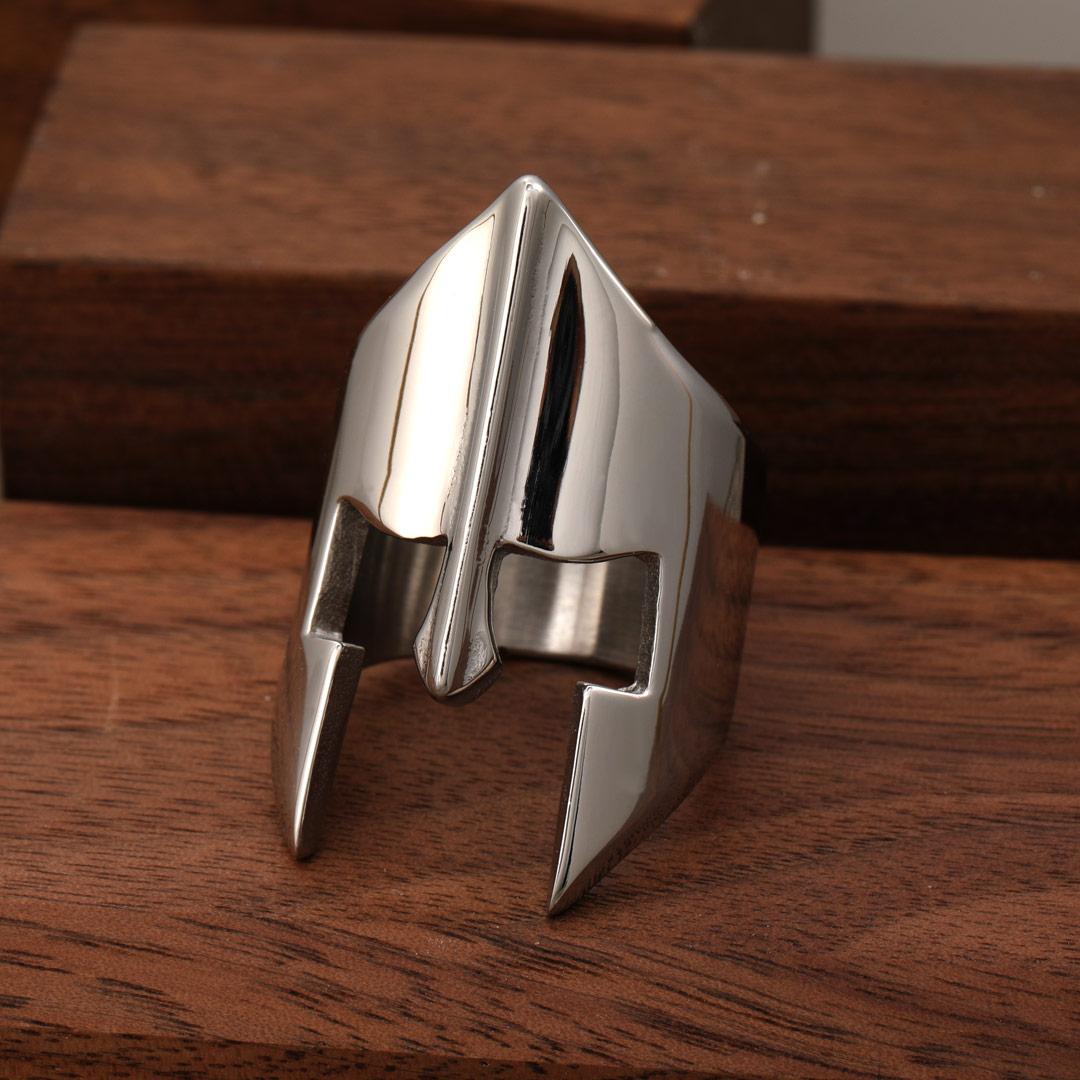 Spartan Warrior Helmet Stainless Steel Ring Silver With Street Luxury Shine - Image 4