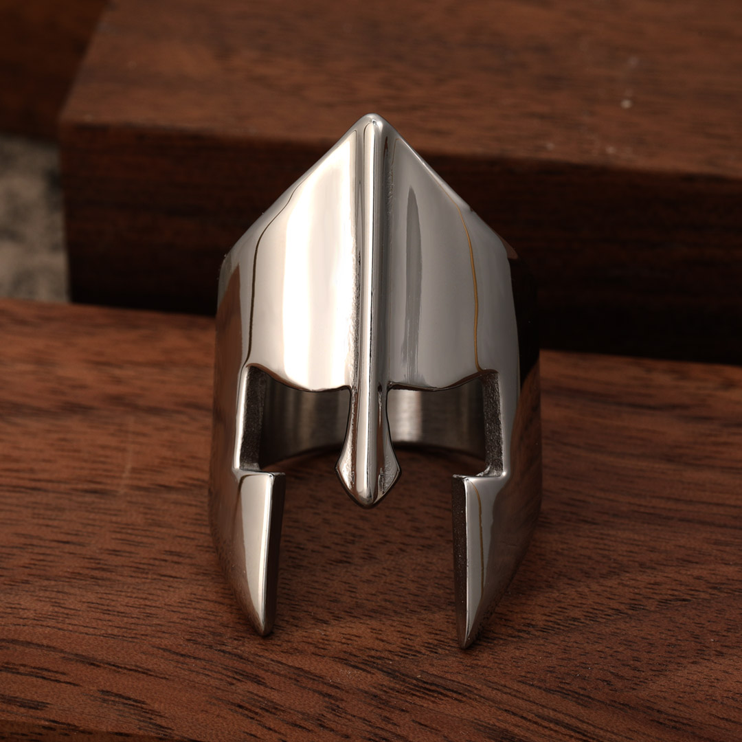 Spartan Warrior Helmet Stainless Steel Ring Silver With Street Luxury Shine - Image 5