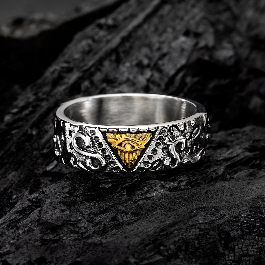 Egyptian Eye Of Horus Stainless Steel Ring Silver With Street Luxury Shine - Image 3