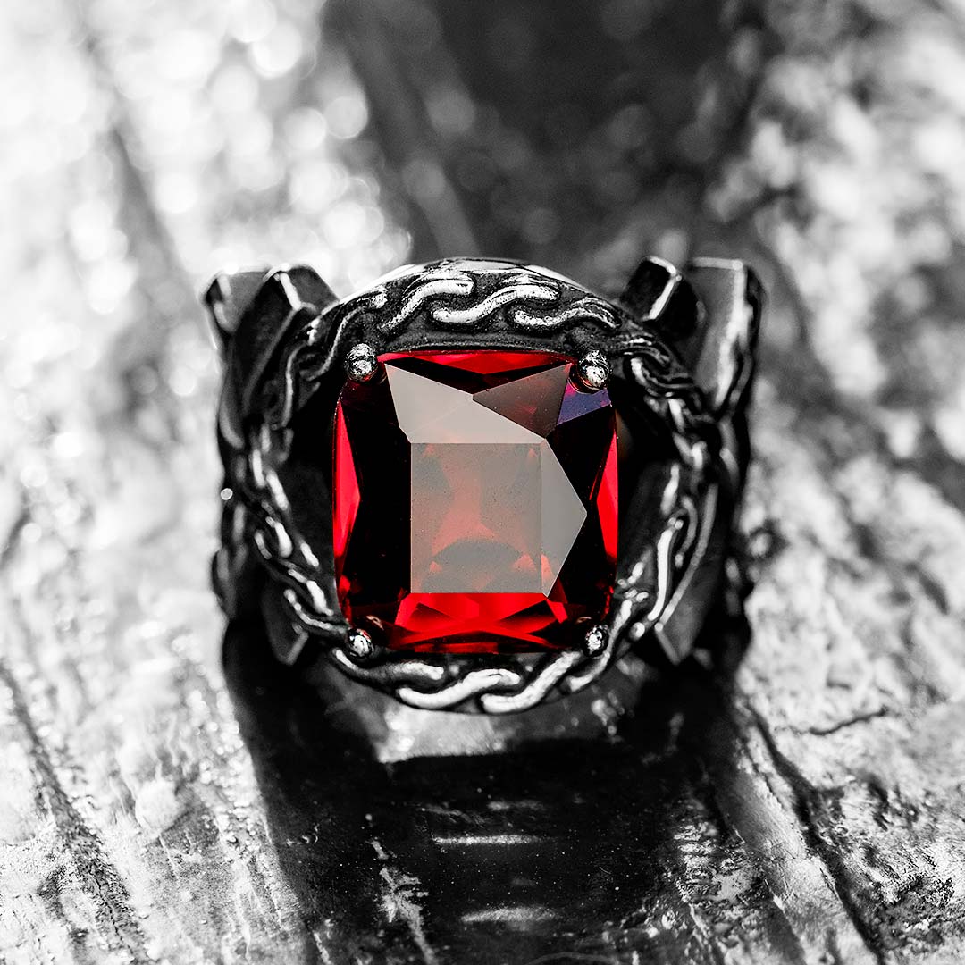 Iris Pattern Gem Cz Stainless Steel Ring In Red With Street Luxury Shine - Image 3