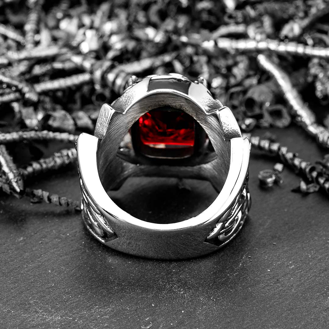 Iris Pattern Gem Cz Stainless Steel Ring In Red With Street Luxury Shine - Image 5