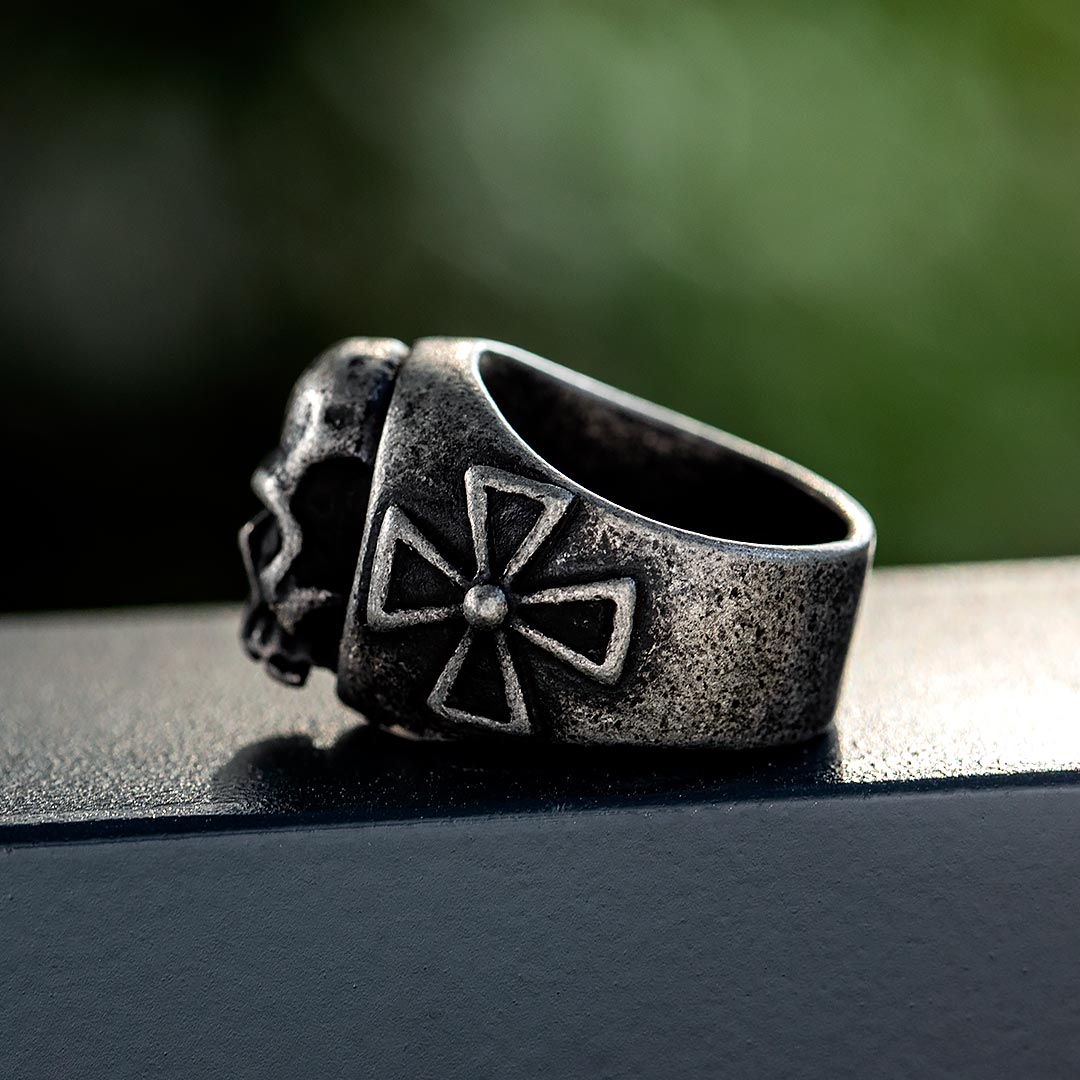 Skull Iron Cross Stainless Steel Ring Silver With Street Luxury Shine - Image 4