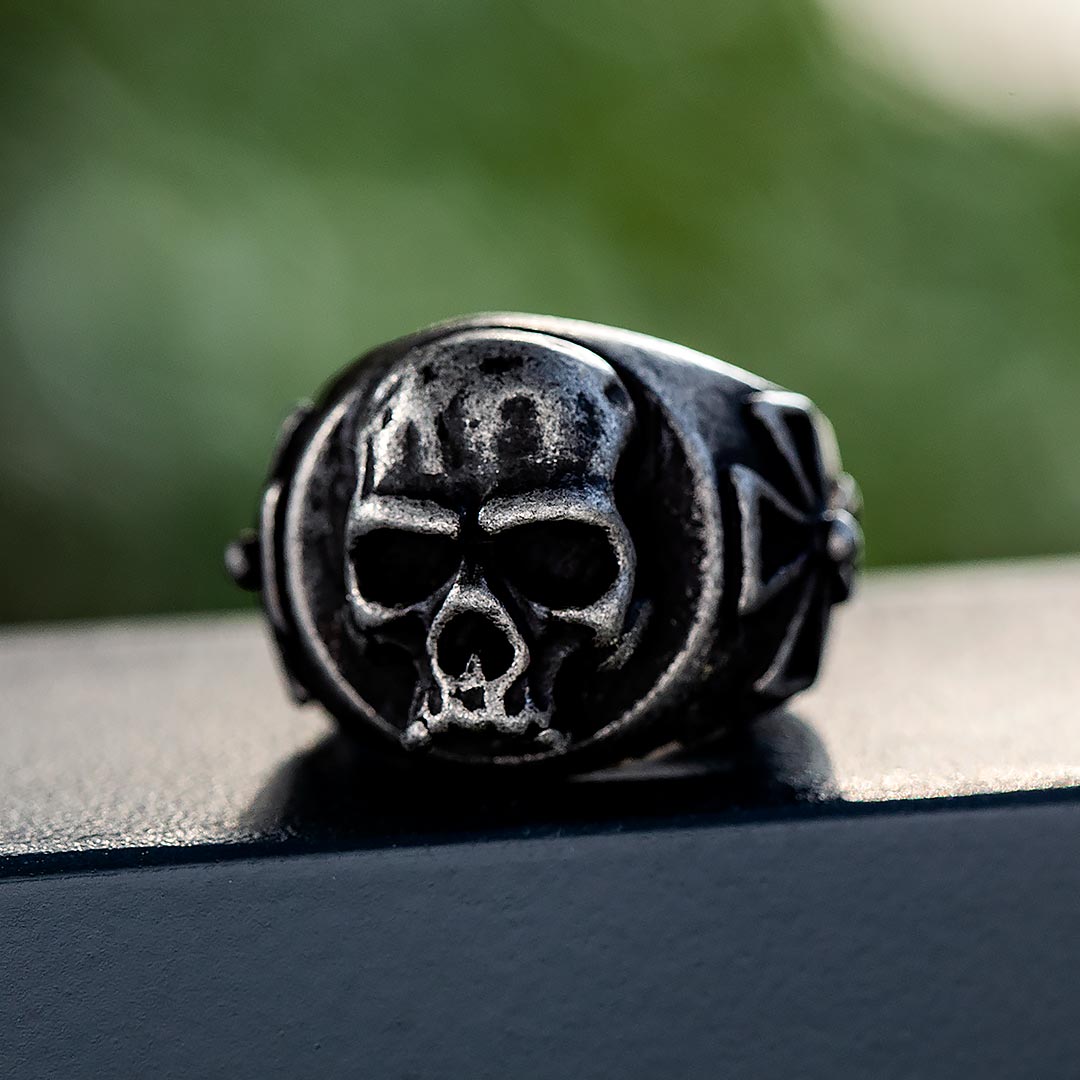 Skull Iron Cross Stainless Steel Ring Silver With Street Luxury Shine