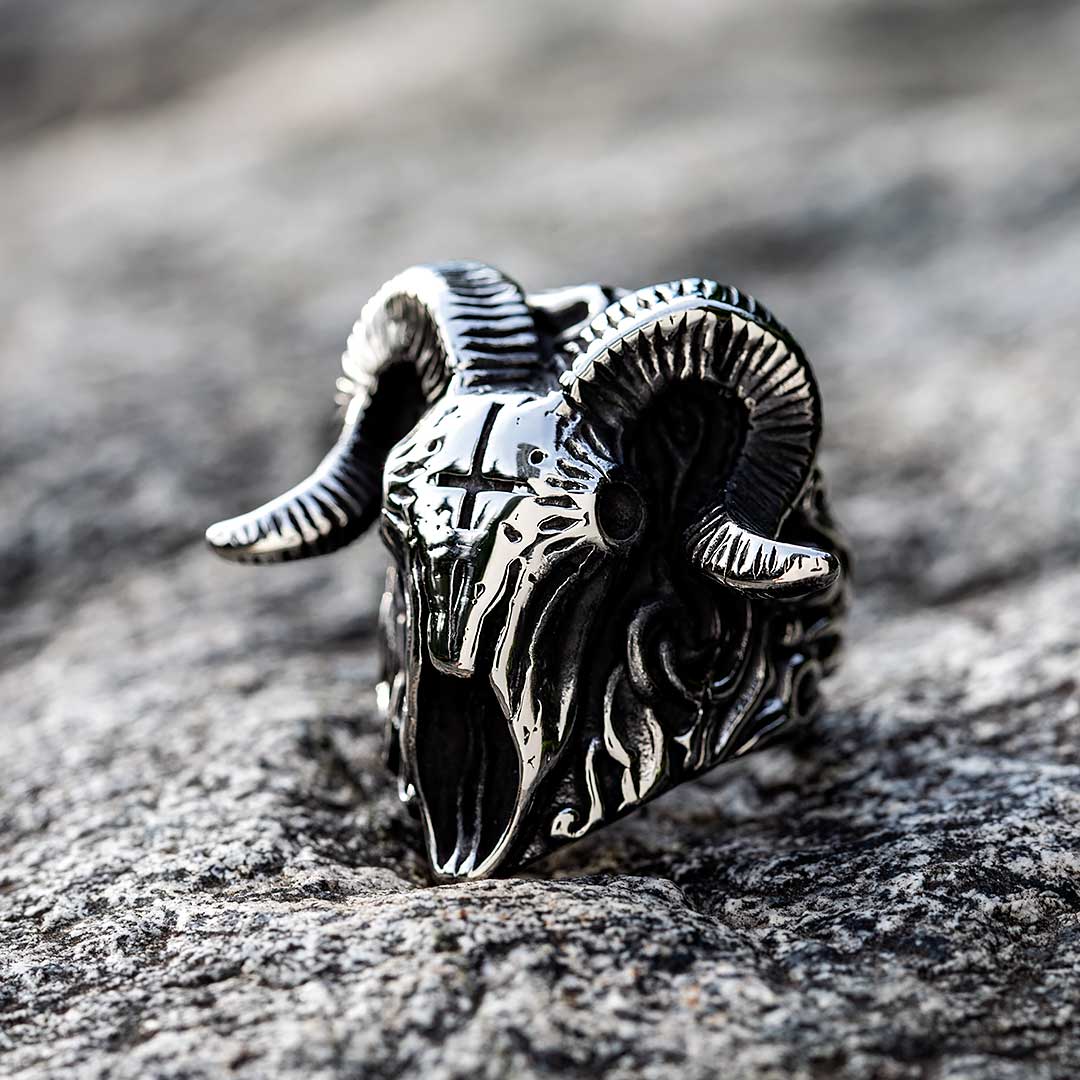 Cross Bighorn Ram Stainless Steel Ring Silver With Street Luxury Shine - Image 3