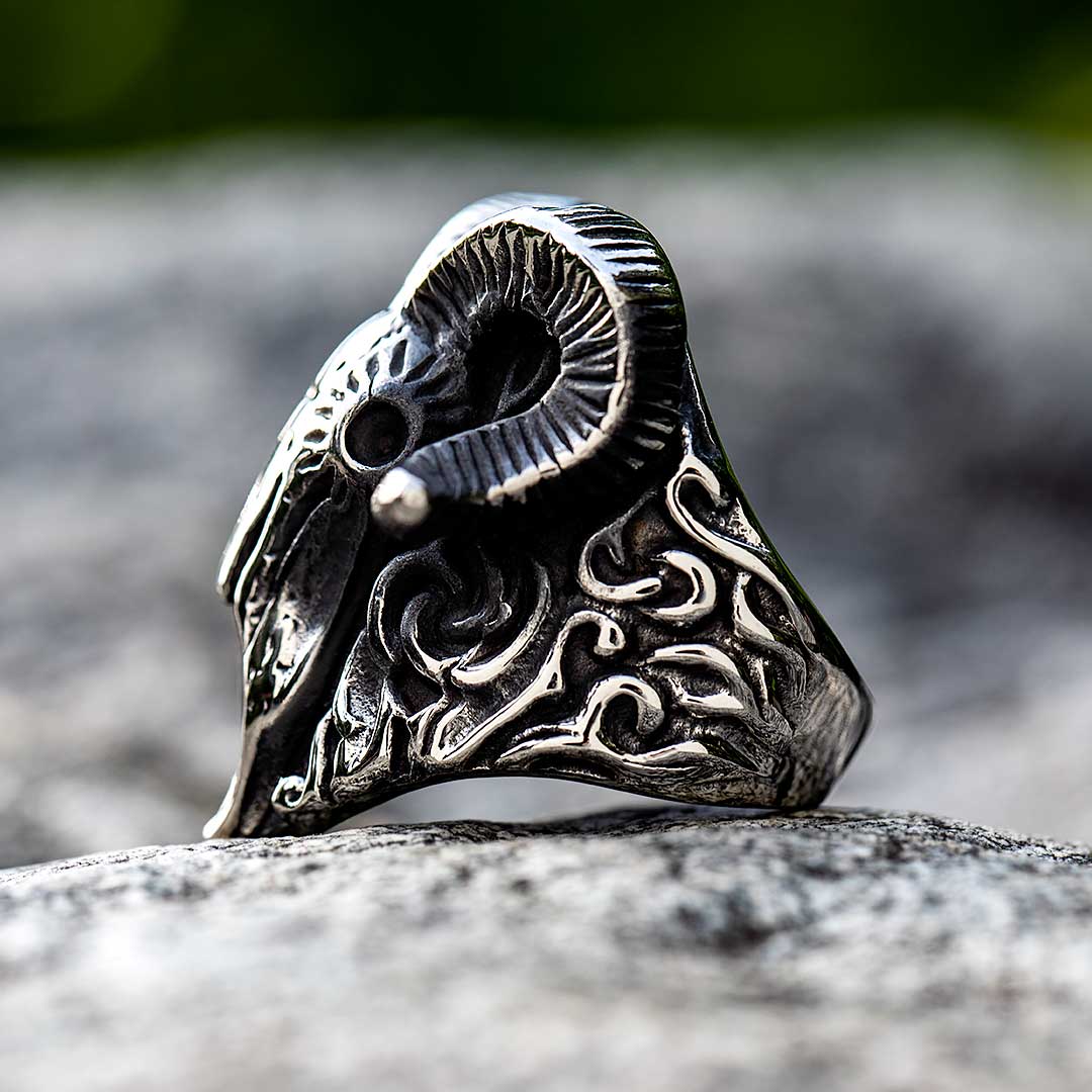 Cross Bighorn Ram Stainless Steel Ring Silver With Street Luxury Shine - Image 4