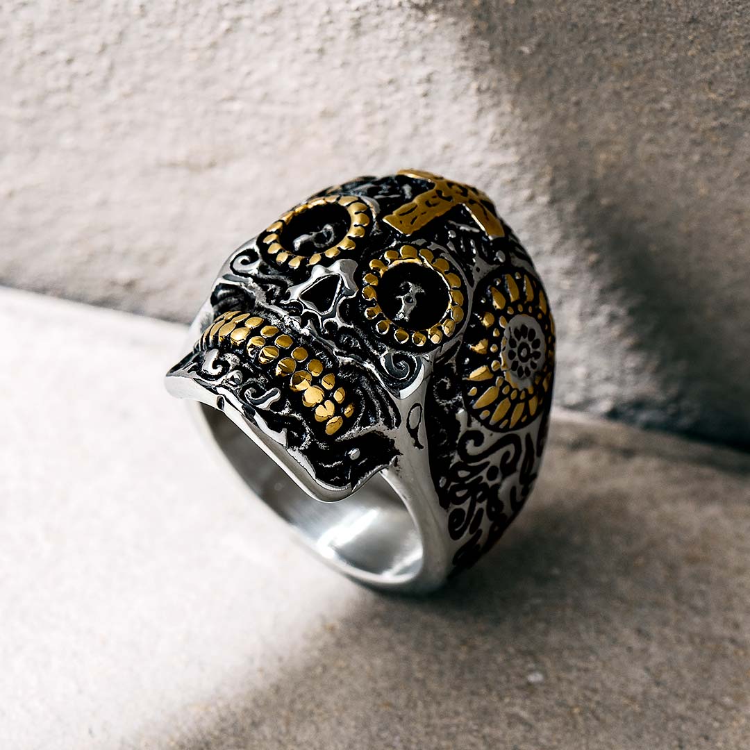 Vintage Cross Sugar Skull Stainless Steel Ring With Street Luxury Shine - Image 3