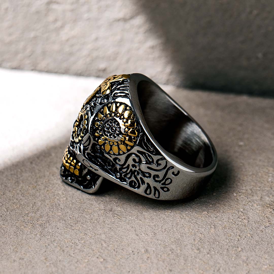 Vintage Cross Sugar Skull Stainless Steel Ring With Street Luxury Shine - Image 4