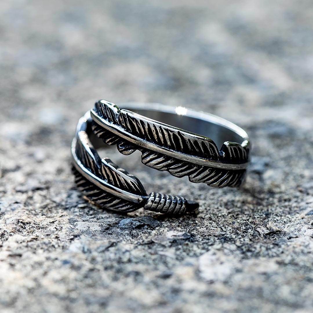 Vintage Feather Wrap Stainless Steel Ring Silver With Street Luxury Shine - Image 3