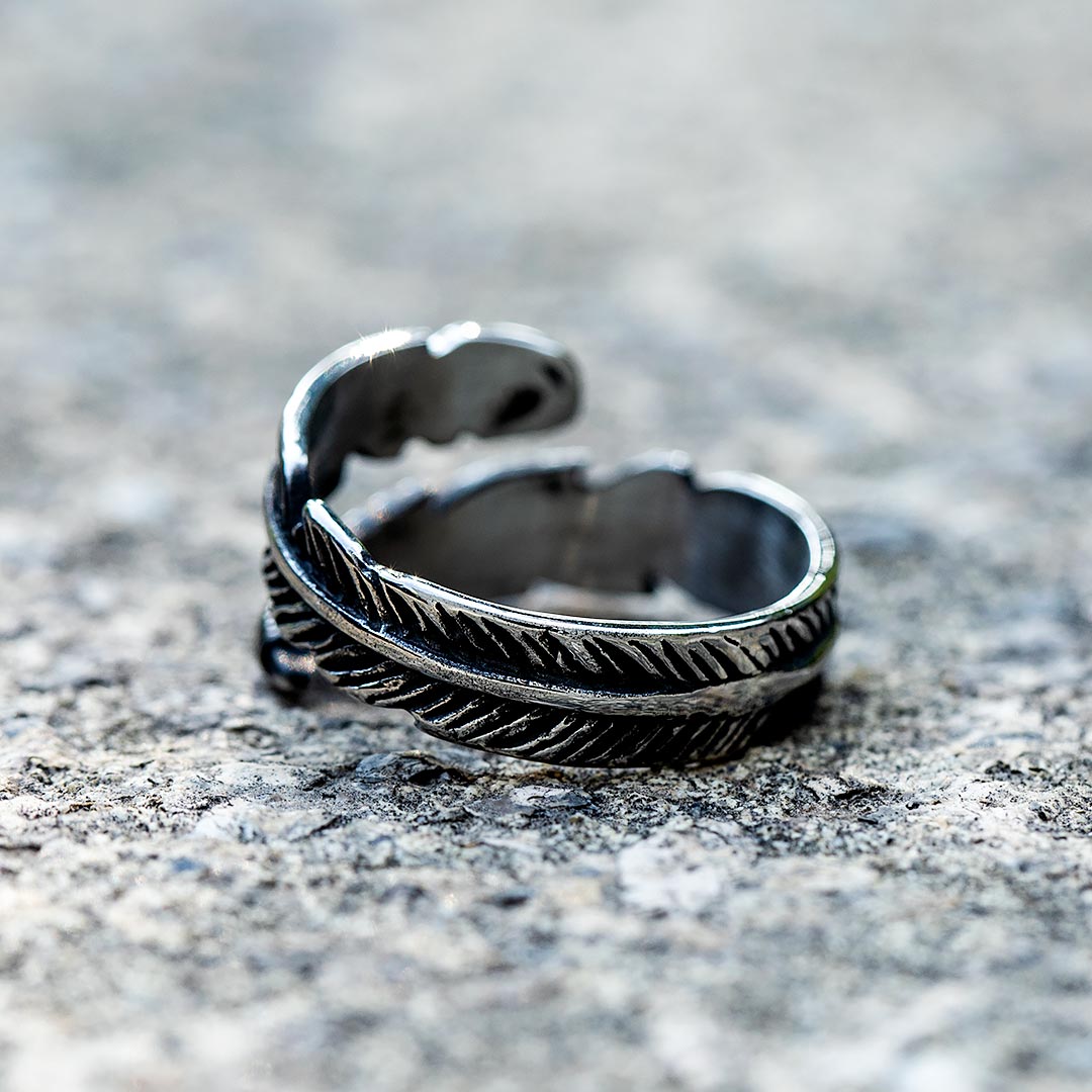Vintage Feather Wrap Stainless Steel Ring Silver With Street Luxury Shine - Image 4