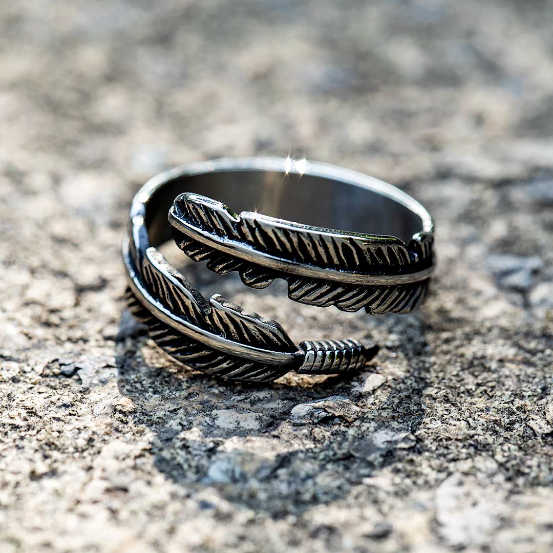 Vintage Feather Wrap Stainless Steel Ring Silver With Street Luxury Shine