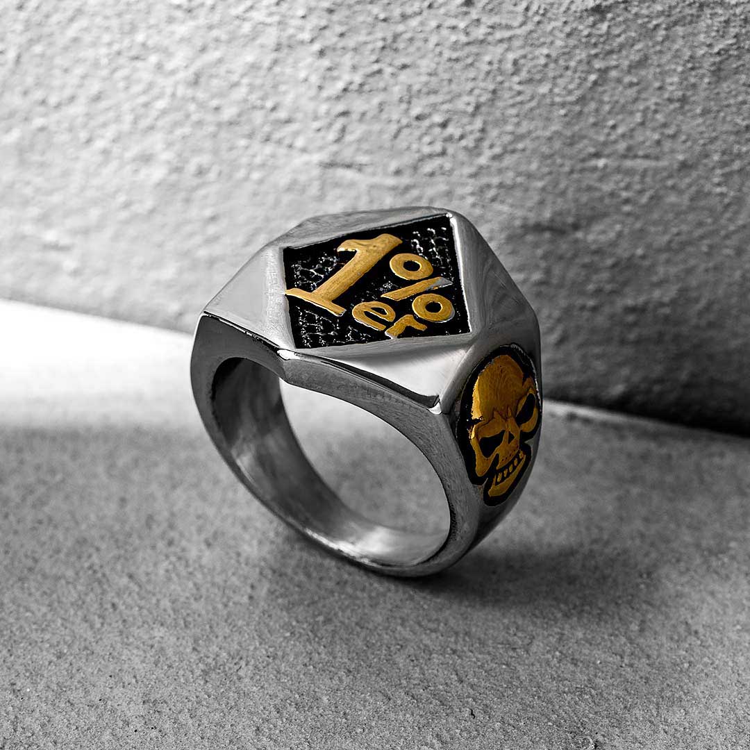 Biker 1%er Stainless Steel Skull Ring Silver With Street Luxury Shine