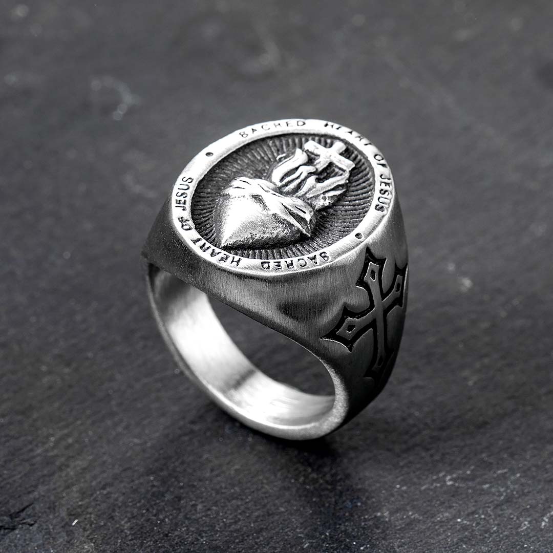 Sacred Heart Of Jesus Stainless Steel Ring Silver With Street Luxury Shine - Image 3