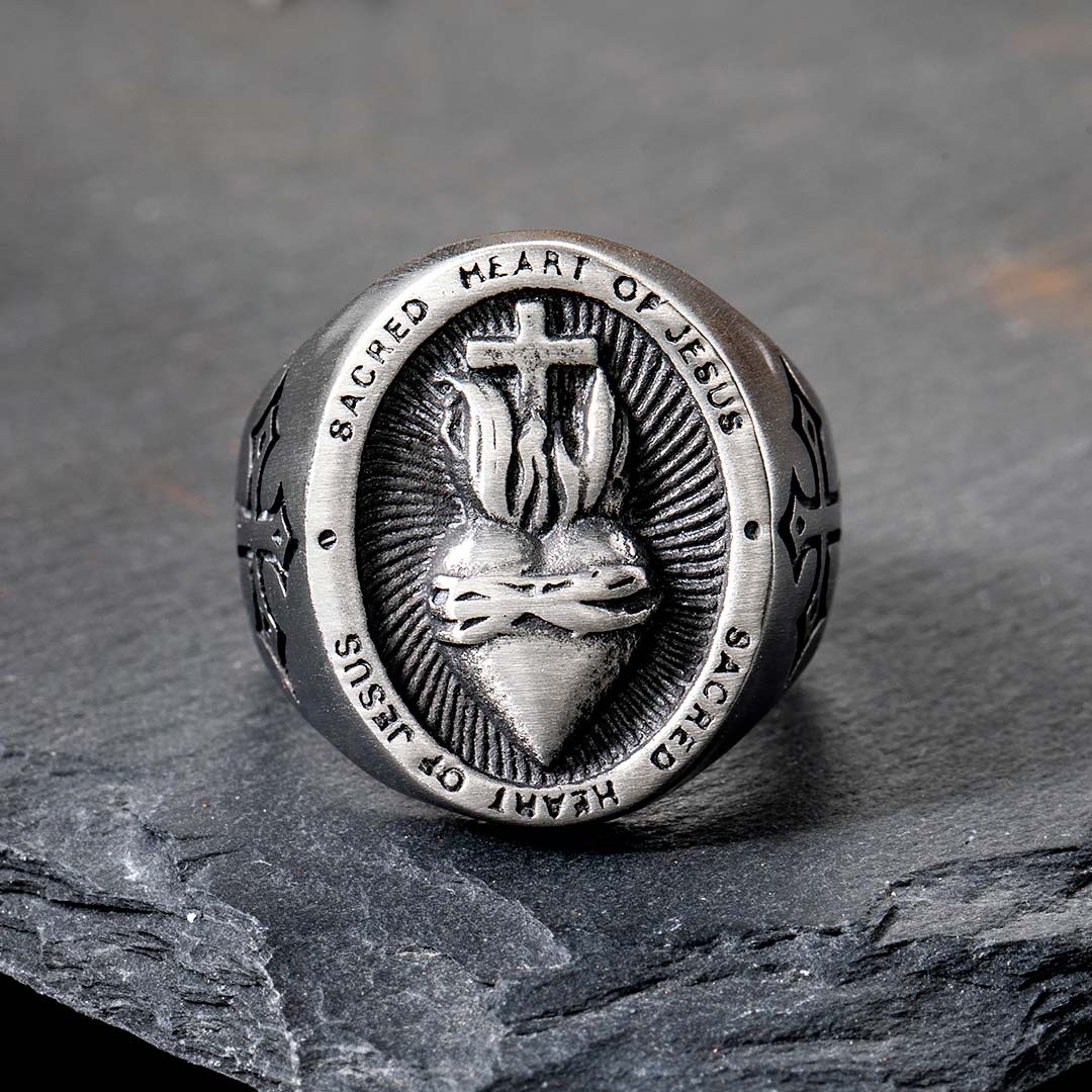 Sacred Heart Of Jesus Stainless Steel Ring Silver With Street Luxury Shine - Image 4