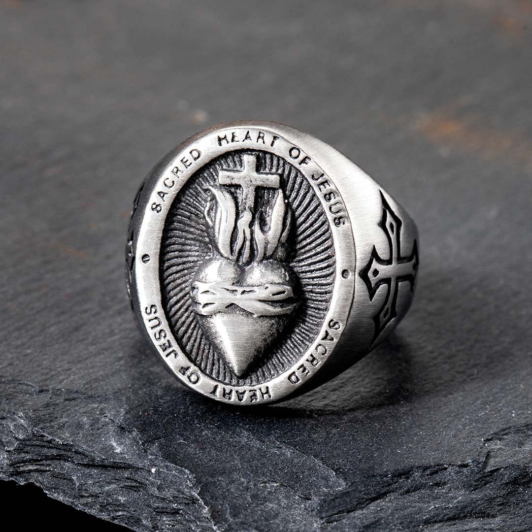 Sacred Heart Of Jesus Stainless Steel Ring Silver With Street Luxury Shine