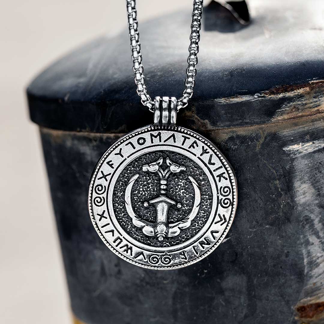 Vanir Sword And Viking Ship Stainless Steel Pendant With Bold Premium Edge
