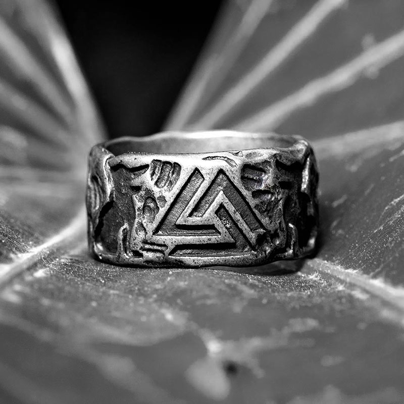 Viking Odin Valknut Stainless Steel Ring Silver With Street Luxury Shine