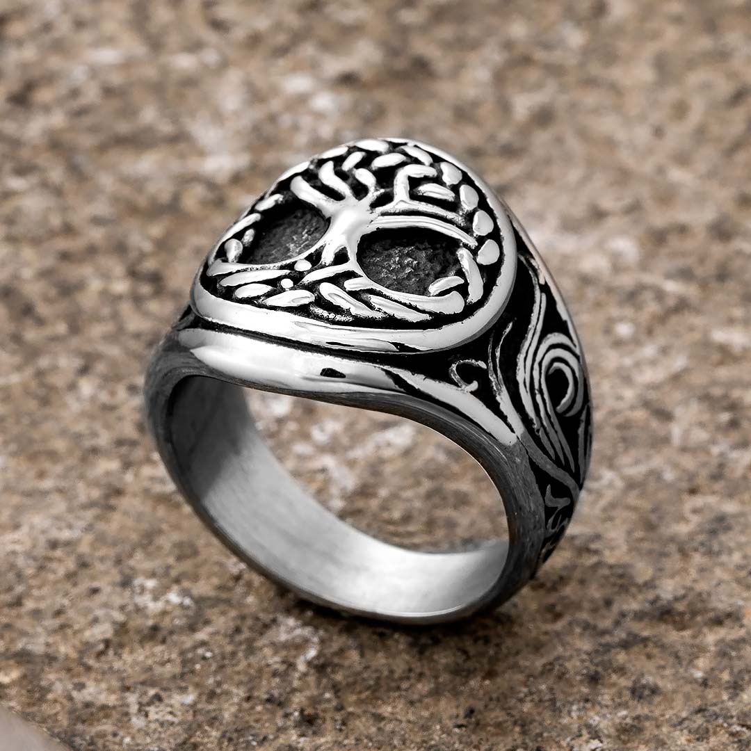 Tree Of Life Celtic Stainless Steel Ring Silver With Street Luxury Shine - Image 3