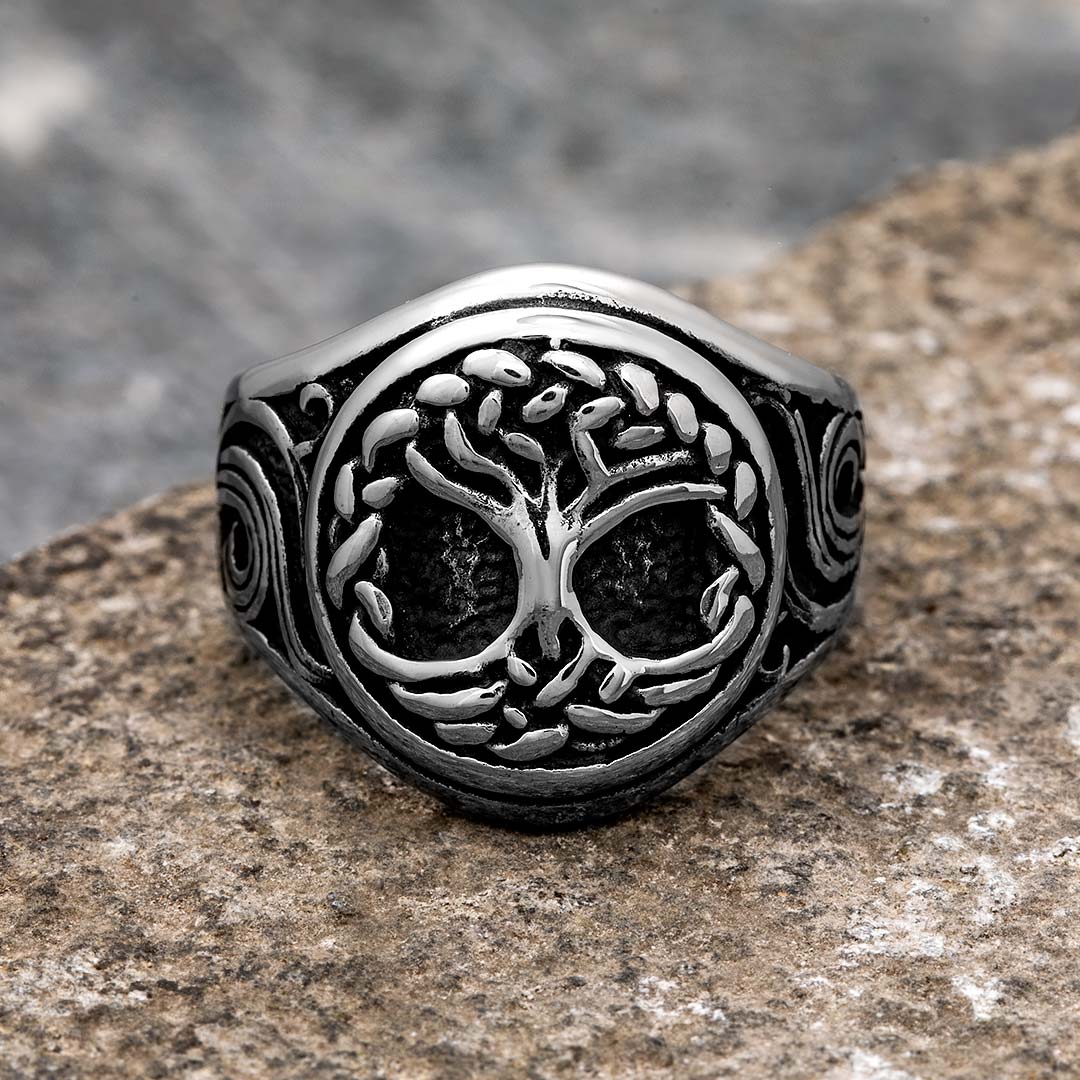 Tree Of Life Celtic Stainless Steel Ring Silver With Street Luxury Shine