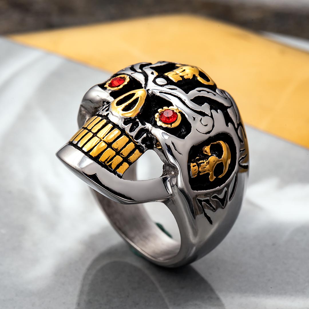 Biker Red Eyes Skull Stainless Steel Ring Silver With Street Luxury Shine - Image 3