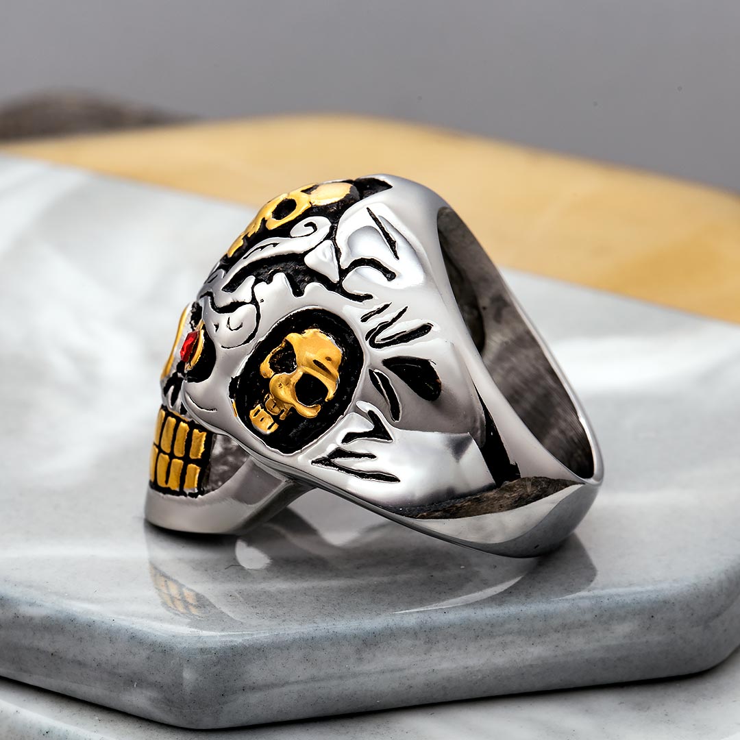Biker Red Eyes Skull Stainless Steel Ring Silver With Street Luxury Shine - Image 4