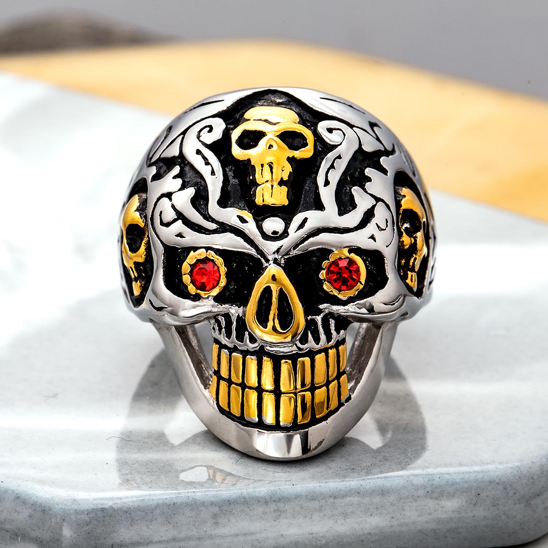 Biker Red Eyes Skull Stainless Steel Ring Silver With Street Luxury Shine