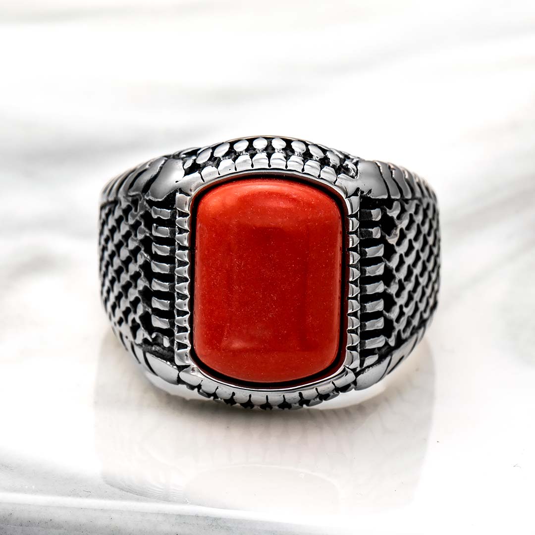 Red Stone Stainless Steel Ring Bold Statement Style With Street Luxury - Image 3